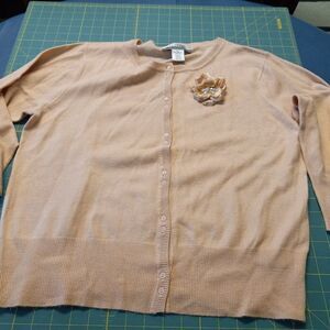 Nine & Company Womens XL Beaded Flower Peach Long Sleeve Sweater Cottagecore